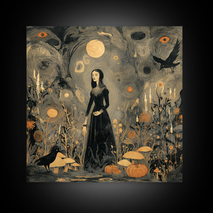 Enchanted Woodland Halloween, Symbolist Dream Art, Square Wall Art, Gothic Horror Wall Art, Canvas Print, Halloween Wall Art