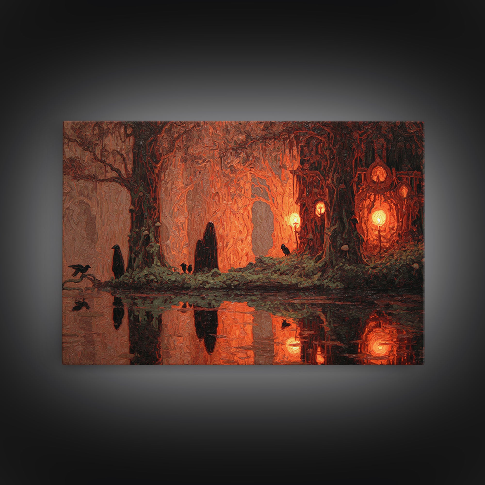 Enchanted Woodland Halloween, Symbolist Gothic Landscape, Landscape Wall Art, Dark Halloween Decor, Canvas Print, Halloween Wall Art