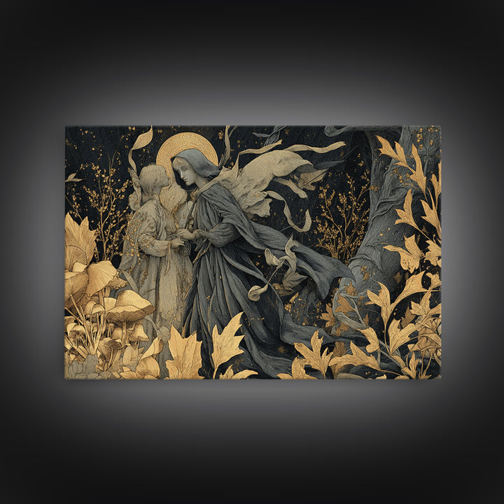 Enchanted Woodland Halloween, Symbolist Death Art, Landscape Wall Art, Dark Halloween Decor, Canvas Print, Halloween Wall Art