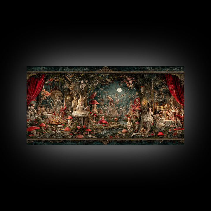 Enchanted Woodland Halloween, Grotesque Carnival Art, Wide Panoramic Art, Gothic Horror Wall Art, Framed Canvas Print, Halloween Wall Art