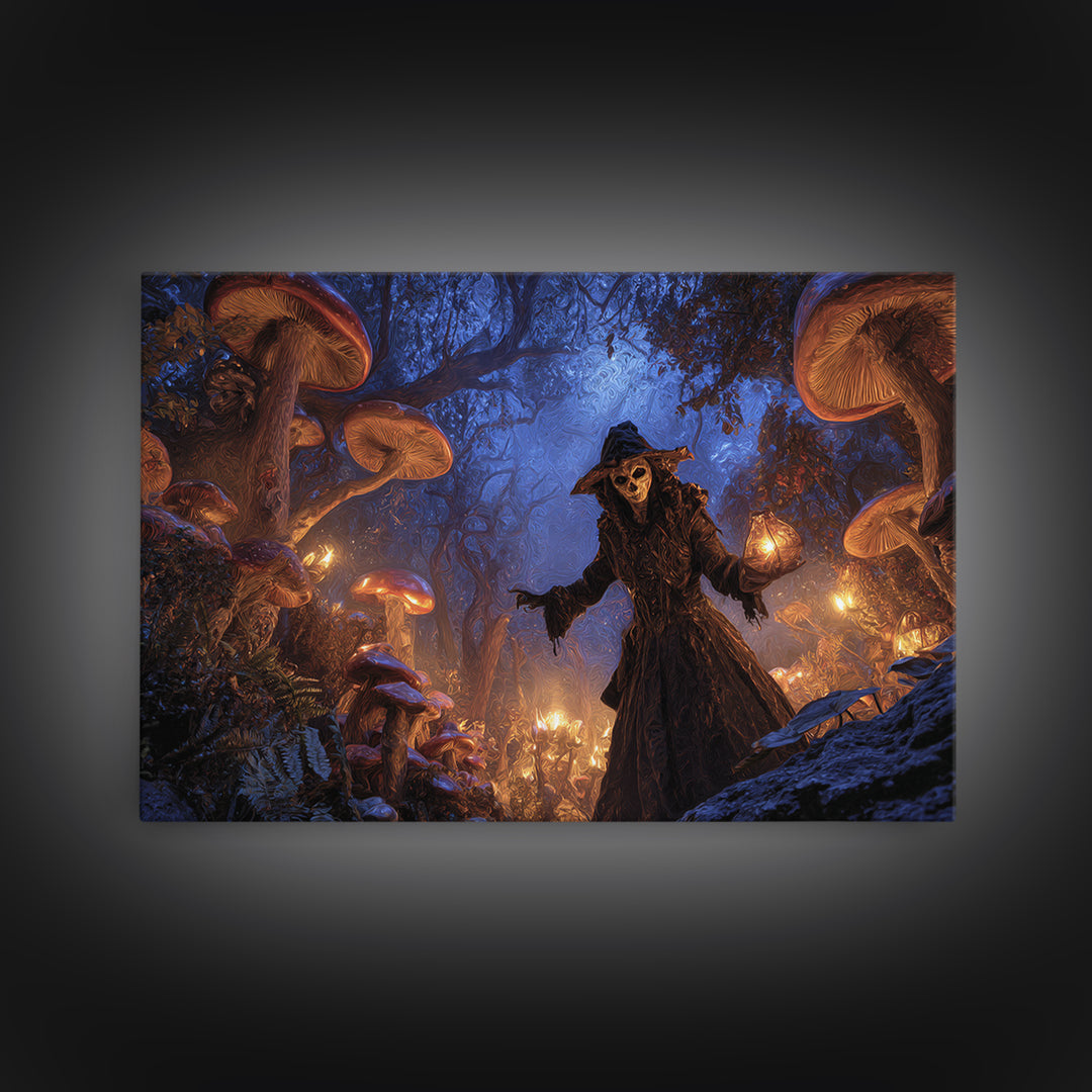 Enchanted Woodland Halloween, Expressionist Gothic Art, Landscape Wall Art, Dark Halloween Decor, Framed Canvas Print, Halloween Wall Art