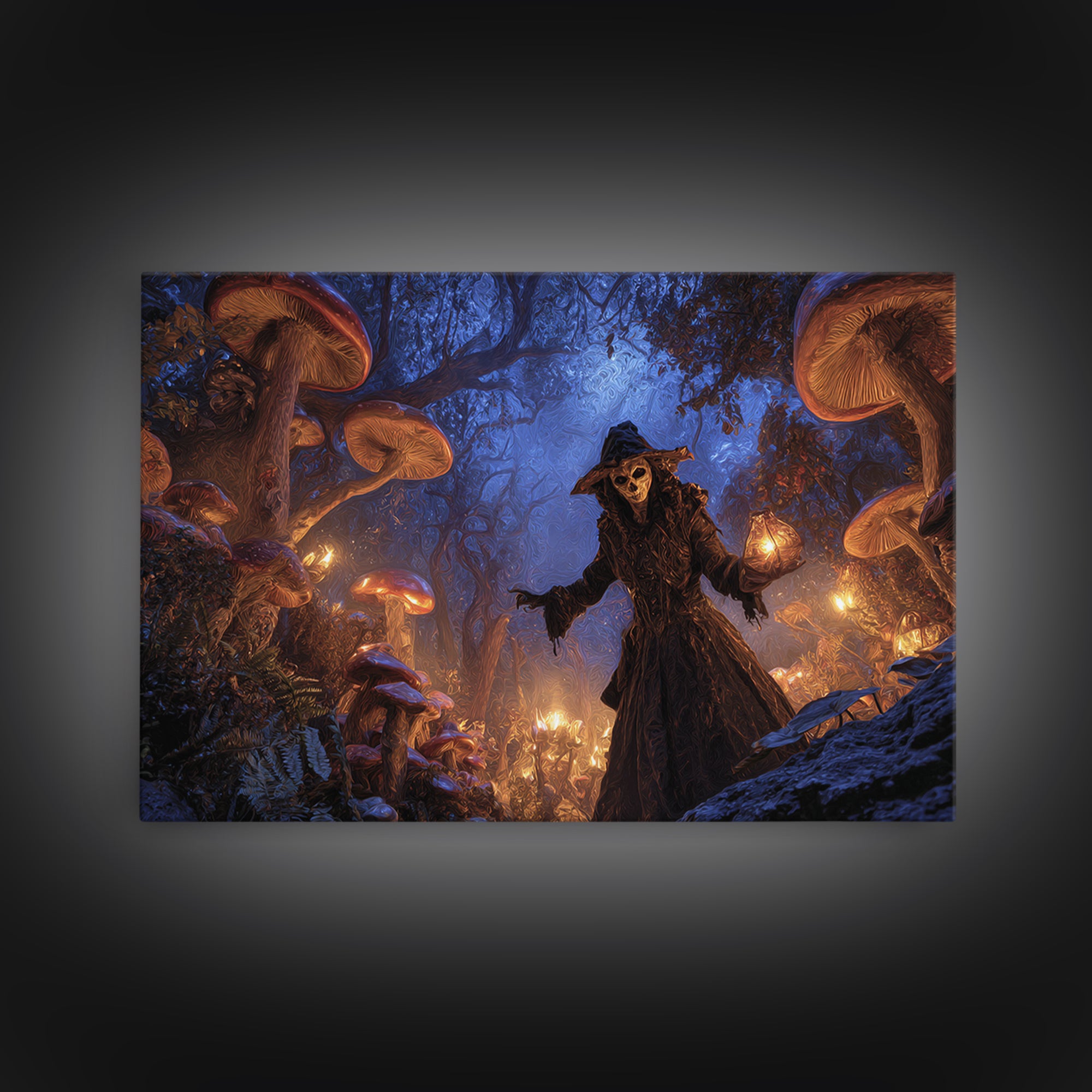 Enchanted Woodland Halloween, Expressionist Gothic Art, Landscape Wall Art, Dark Halloween Decor, Framed Canvas Print, Halloween Wall Art