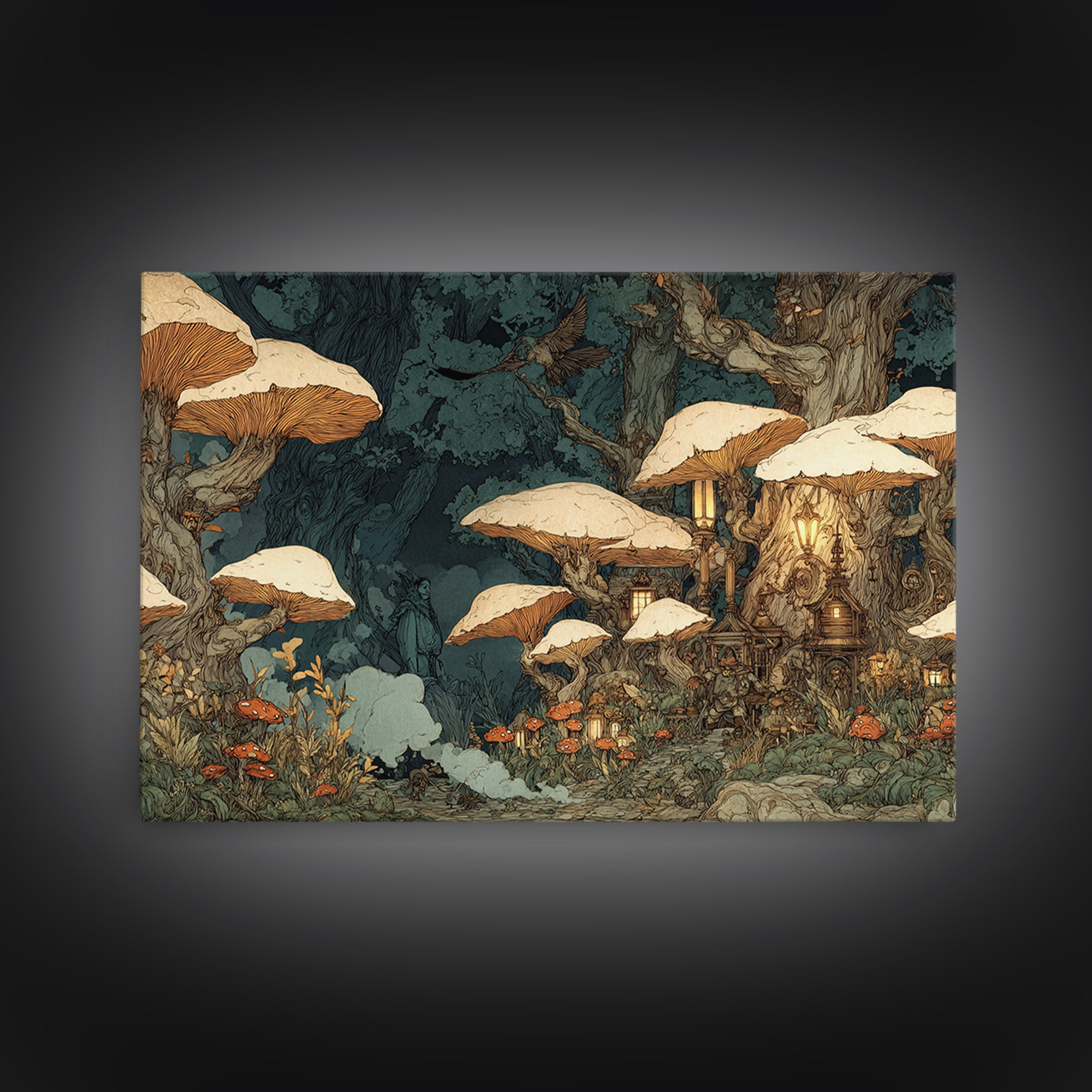 Enchanted Woodland Halloween, Gothic Storybook Art, Landscape Wall Art, Dark Halloween Decor, Framed Canvas Print, Halloween Wall Art
