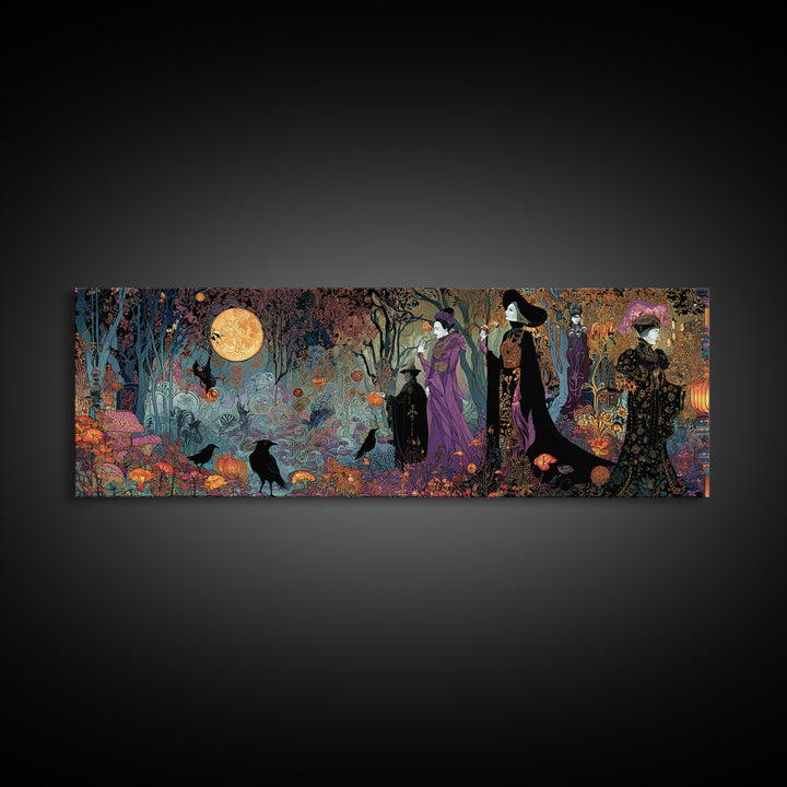 Enchanted Woodland Halloween, Stained Glass Gothic Art, Extra Wide Wall Art, Gothic Horror Wall Art, Canvas Print, Halloween Wall Art