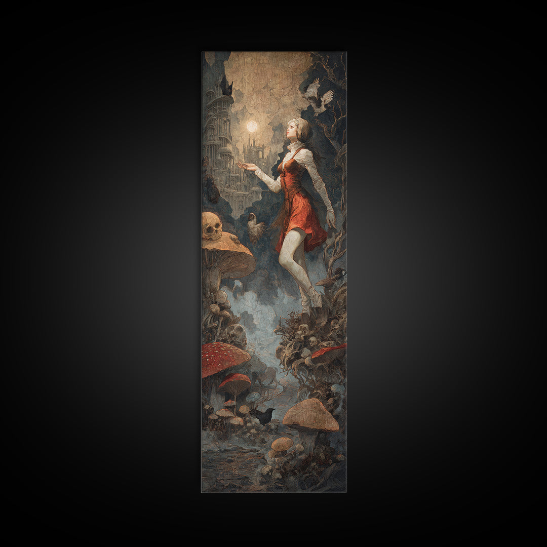 Enchanted Woodland Halloween, Surreal Apocalyptic Art, Tall Narrow Wall Art, Gothic Horror Wall Art, Framed Canvas Print