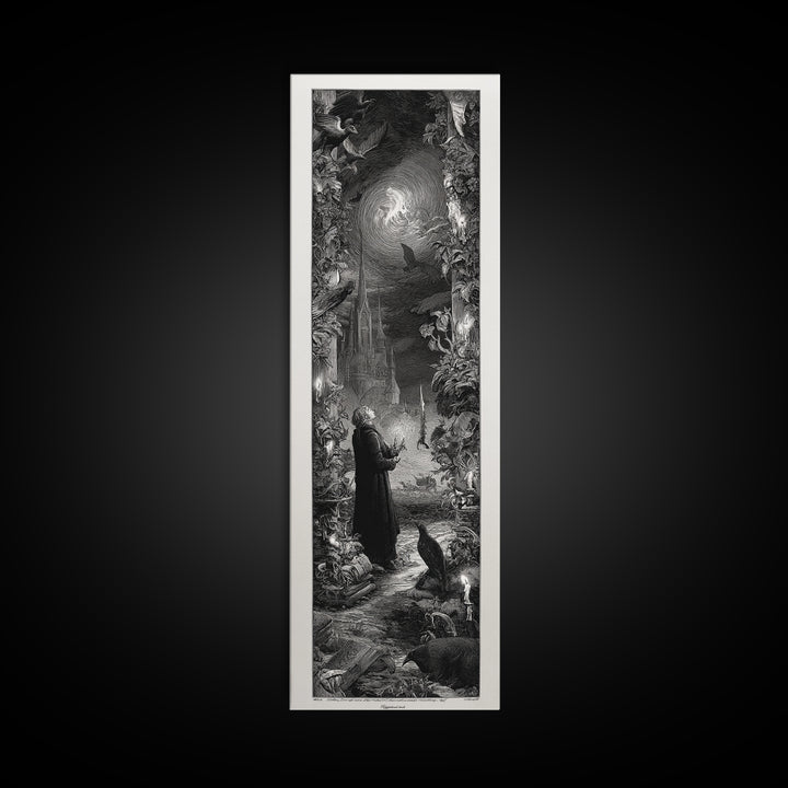 Gothic Romance, Gothic Engraving Art, Tall Narrow Wall Art, Dark Halloween Decor, Framed Canvas Print, Halloween Wall Art