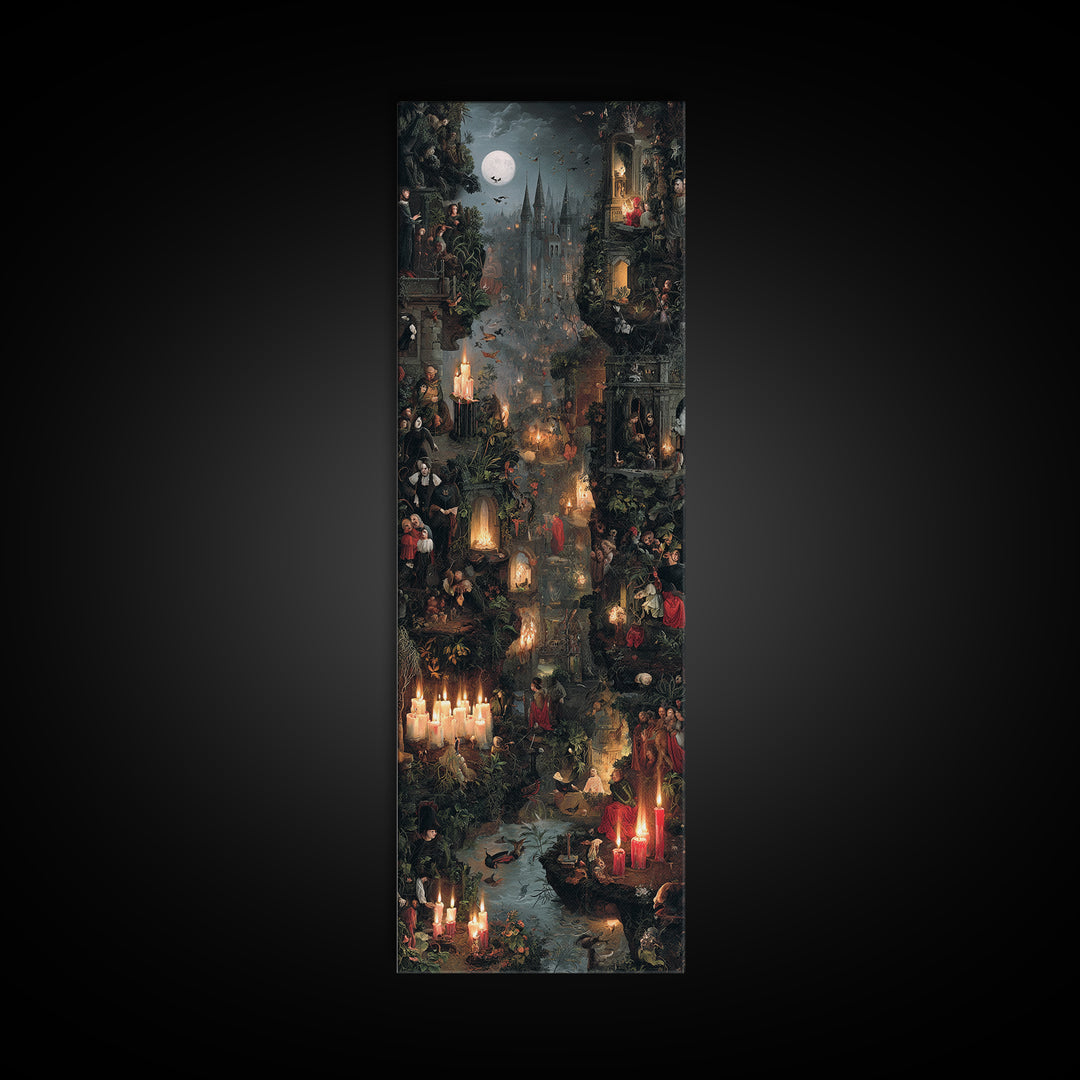 Gothic Romance, Medieval Grotesque Art, Tall Narrow Wall Art, Dark Fantasy Wall Art, Canvas Print, Halloween Wall Art