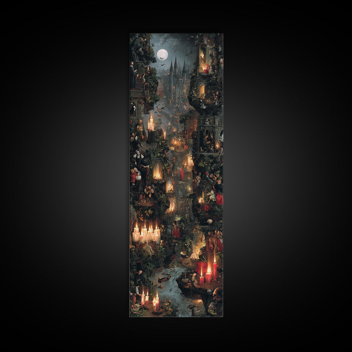 Gothic Romance, Medieval Grotesque Art, Tall Narrow Wall Art, Dark Fantasy Wall Art, Canvas Print, Halloween Wall Art