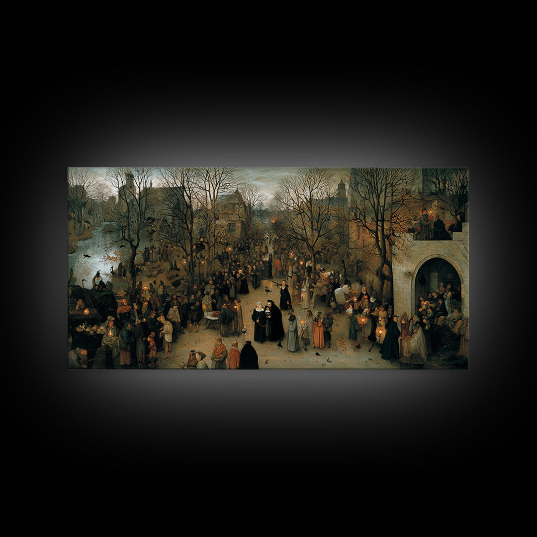 Gothic Romance, Northern Renaissance Horror, Wide Panoramic Art, Dark Halloween Decor, Canvas Print, Halloween Wall Art