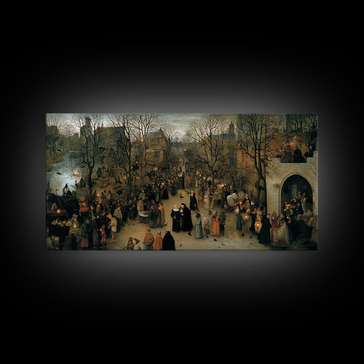 Gothic Romance, Northern Renaissance Horror, Wide Panoramic Art, Dark Halloween Decor, Canvas Print, Halloween Wall Art