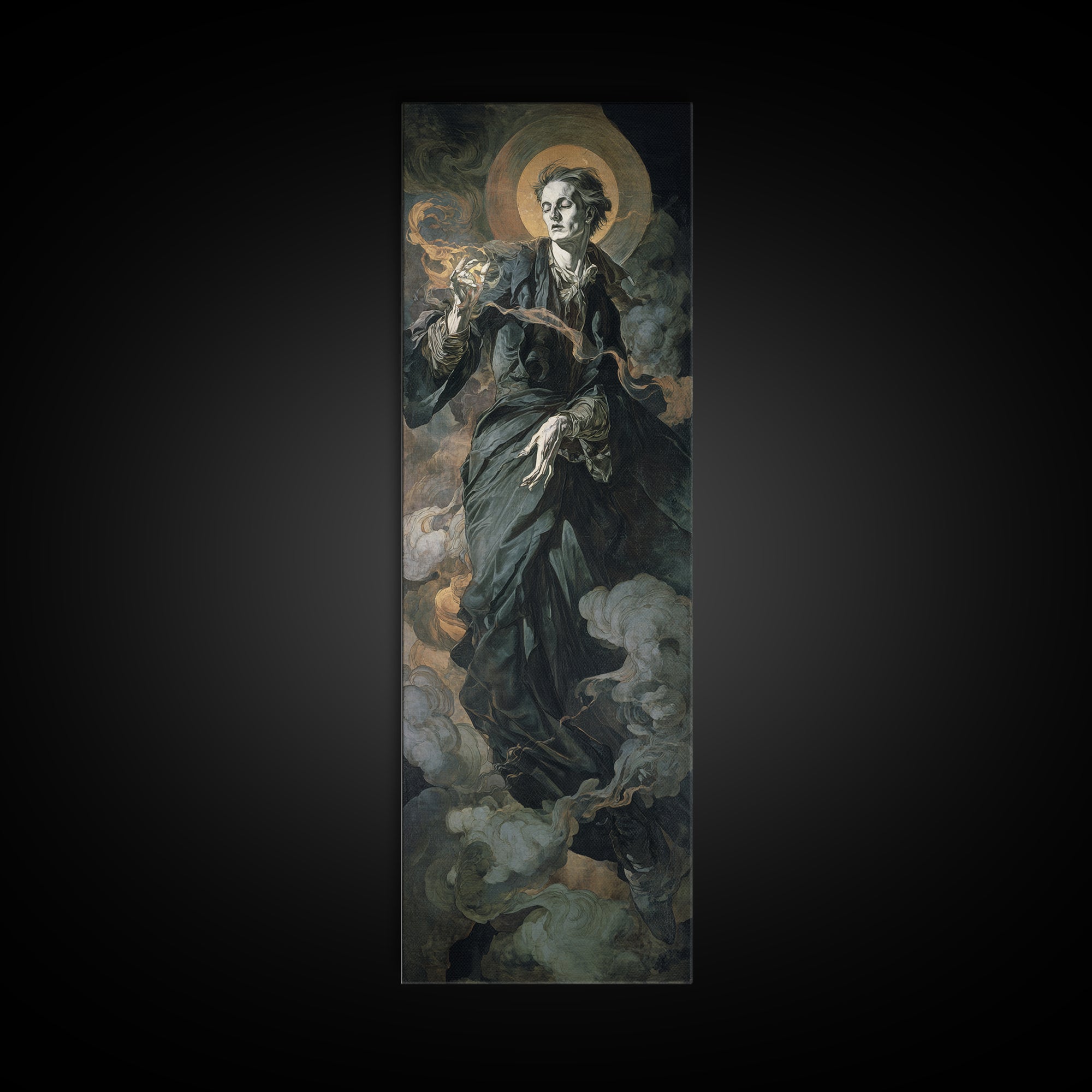 Gothic Romance, Dark Renaissance Art, Tall Narrow Wall Art, Macabre Wall Art, Framed Canvas Print, Halloween Wall Art