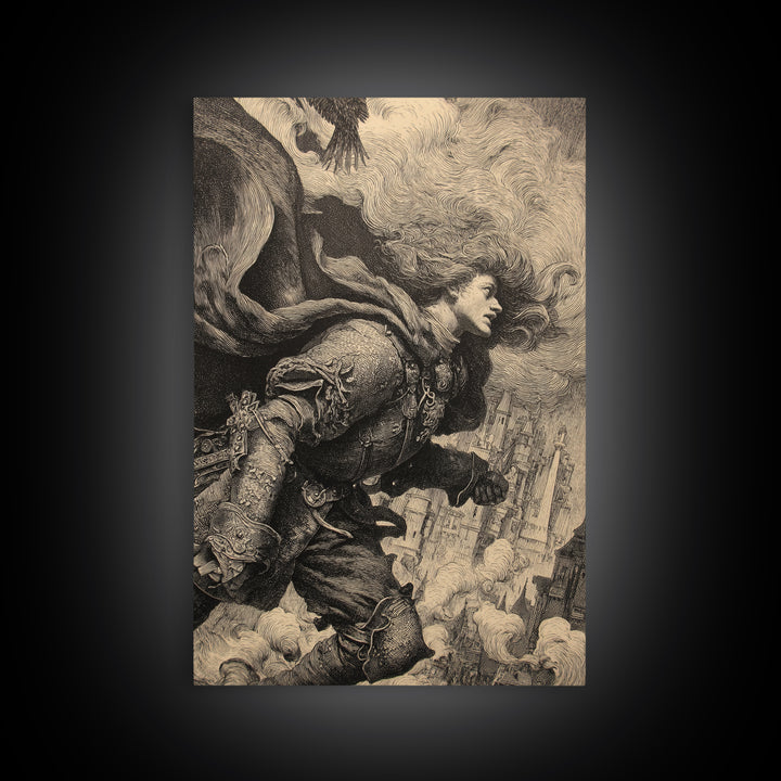 Gothic Romance, Renaissance Engraving Art, Vertical Wall Art, Gothic Horror Wall Art, Canvas Print, Halloween Wall Art, Dark Fantasy Art