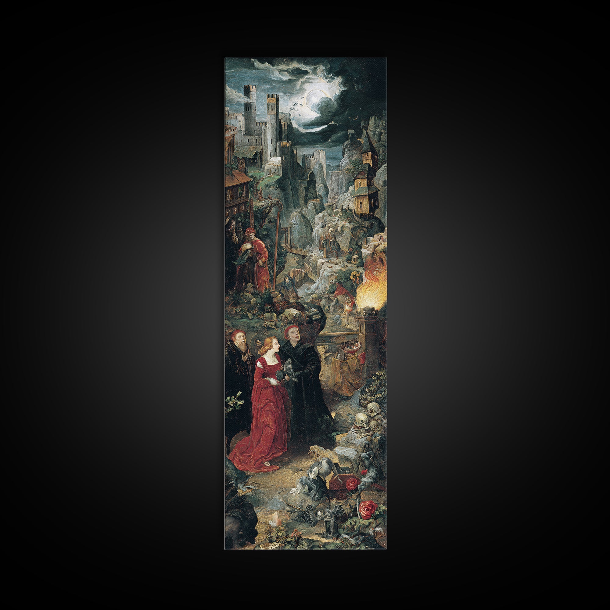 Gothic Romance, Danse Macabre Art, Tall Narrow Wall Art, Gothic Horror Wall Art, Framed Canvas Print, Halloween Wall Art