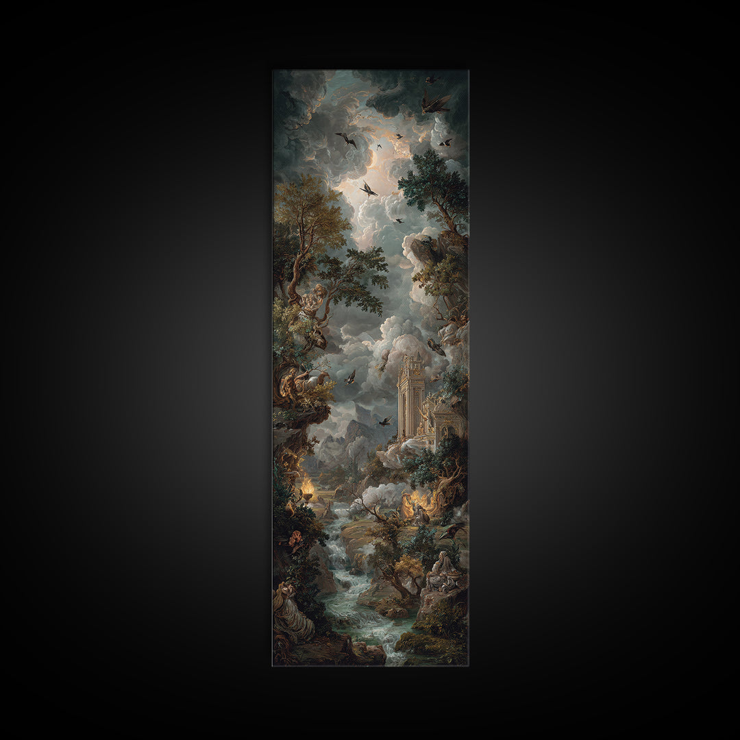 Gothic Romance, Baroque Witchcraft Art, Tall Narrow Wall Art, Macabre Wall Art, Canvas Print, Halloween Wall Art, Spooky Wall Decor