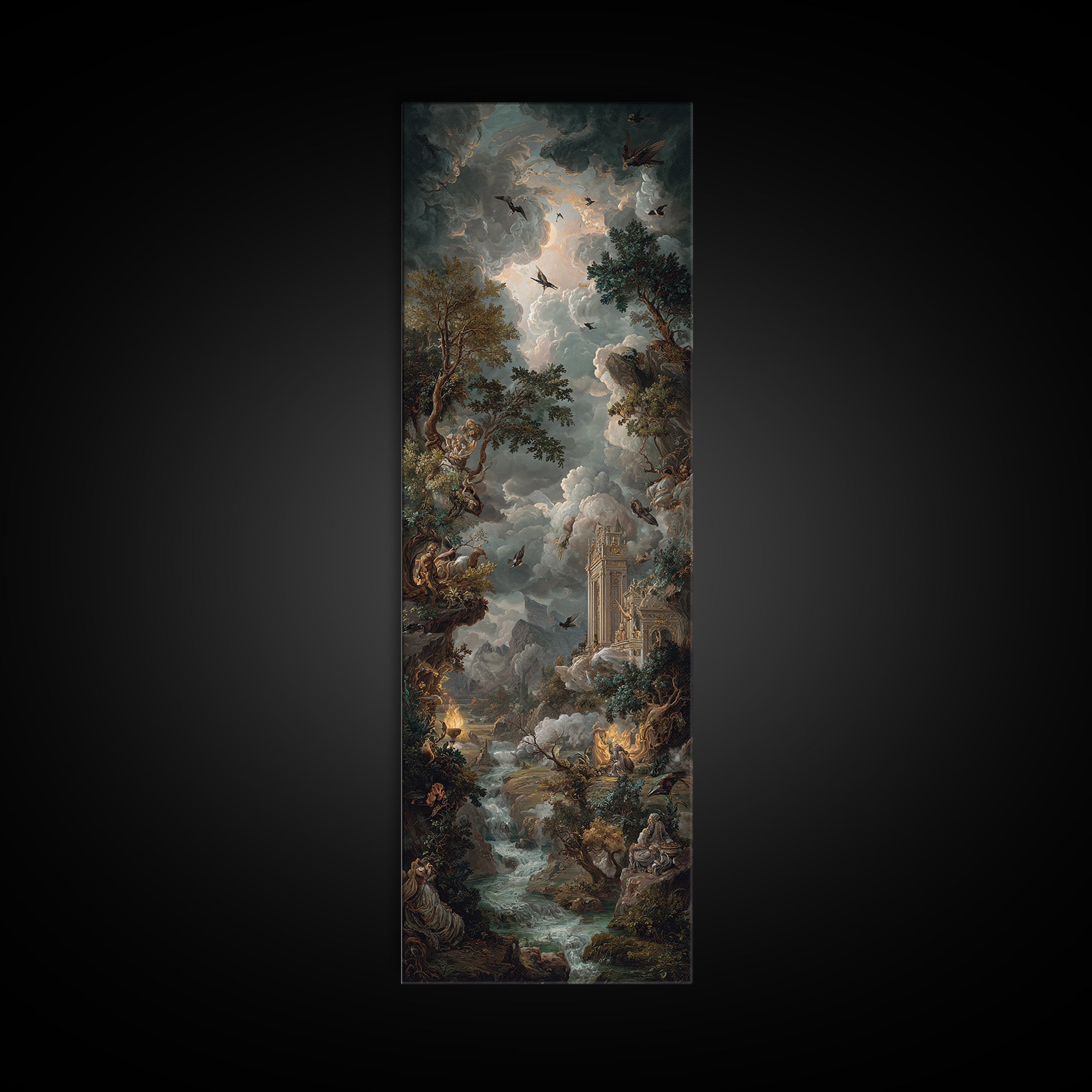 Gothic Romance, Baroque Witchcraft Art, Tall Narrow Wall Art, Macabre Wall Art, Canvas Print, Halloween Wall Art, Spooky Wall Decor