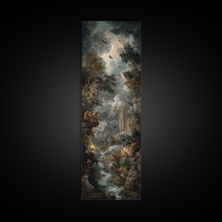 Gothic Romance, Baroque Witchcraft Art, Tall Narrow Wall Art, Macabre Wall Art, Canvas Print, Halloween Wall Art, Spooky Wall Decor