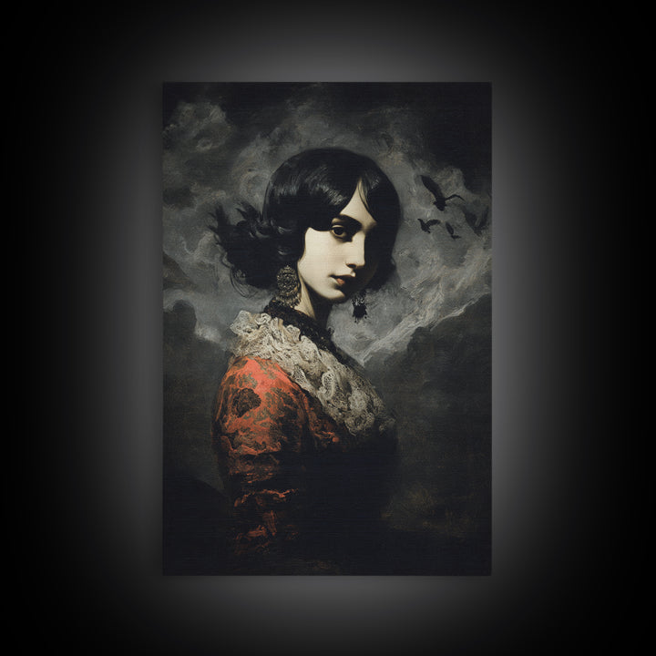 Gothic Romance, Dark Romantic Horror Art, Vertical Wall Art, Dark Halloween Decor, Framed Canvas Print, Halloween Wall Art