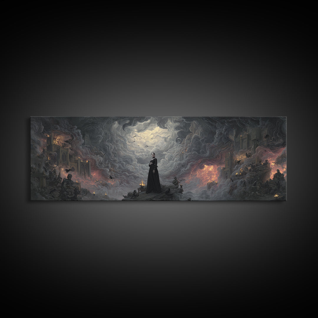 Gothic Romance, Apocalyptic Romantic Art, Extra Wide Wall Art, Gothic Horror Wall Art, Framed Canvas Print, Halloween Wall Art
