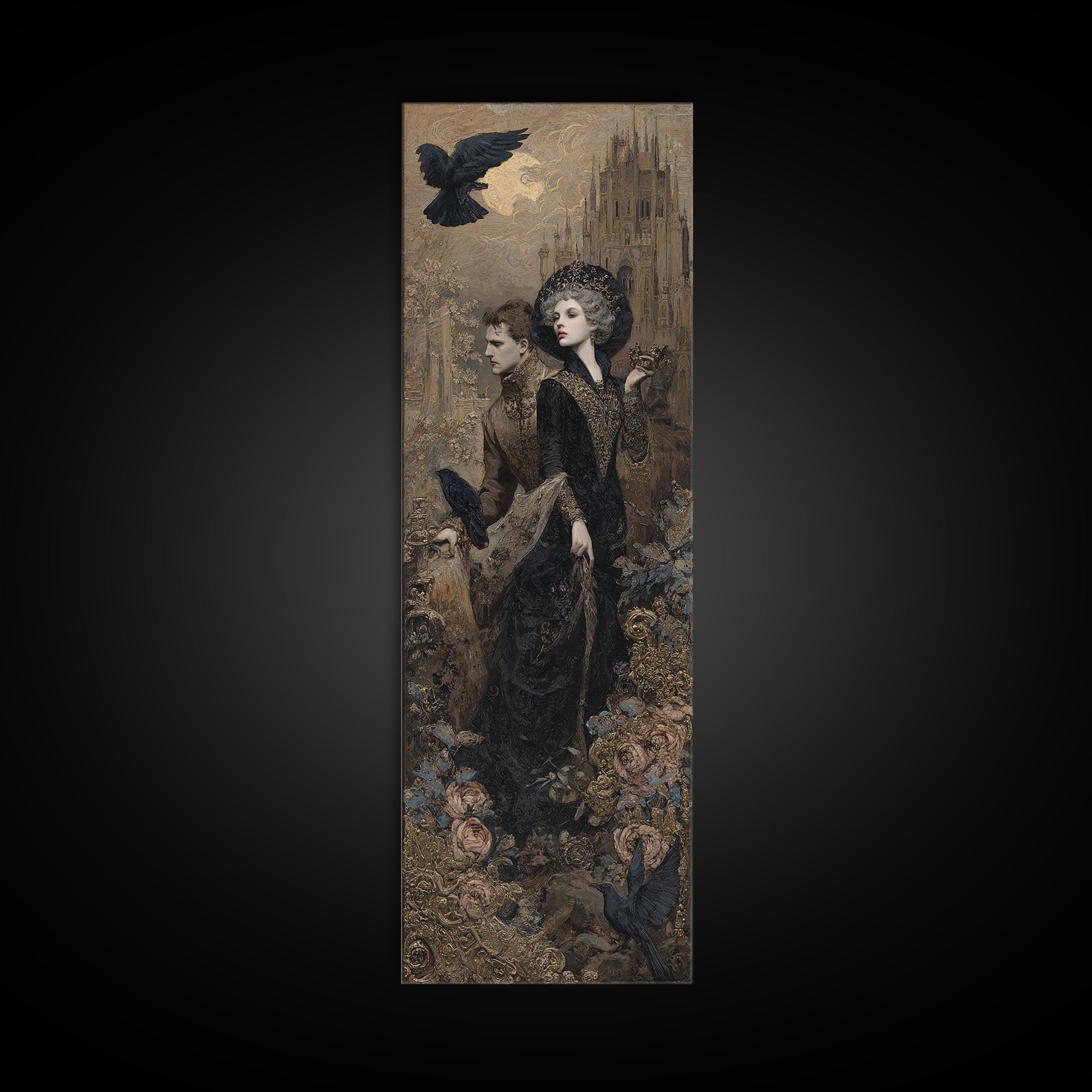 Gothic Romance, Ornate Symbolist Art, Tall Narrow Wall Art, Gothic Horror Wall Art, Canvas Print, Halloween Wall Art