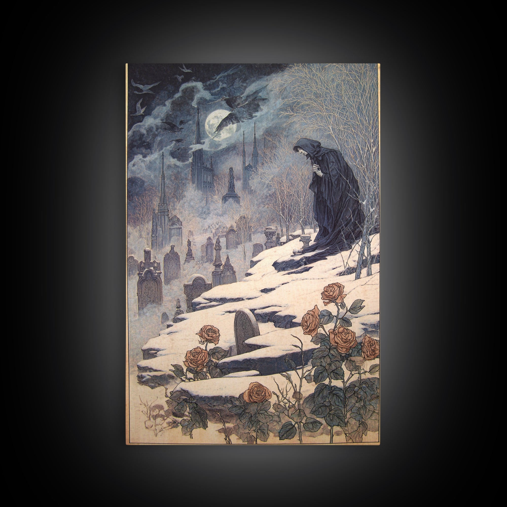 Gothic Romance, Symbolist Death Art, Vertical Wall Art, Gothic Horror Wall Art, Canvas Print, Halloween Wall Art, Halloween Decor