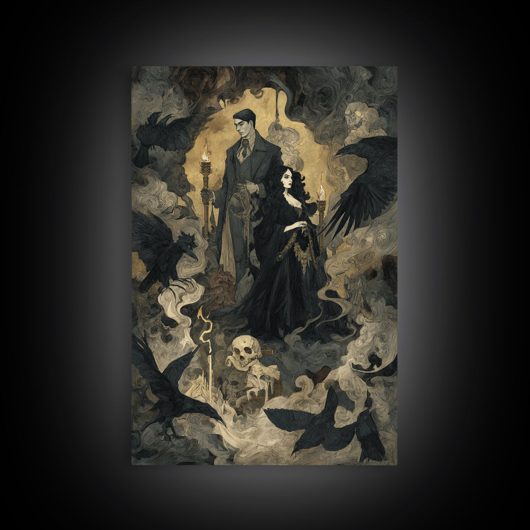 Gothic Romance, Dark Symbolist Art, Vertical Wall Art, Dark Halloween Decor, Canvas Print, Halloween Wall Art, Gothic Home Decor