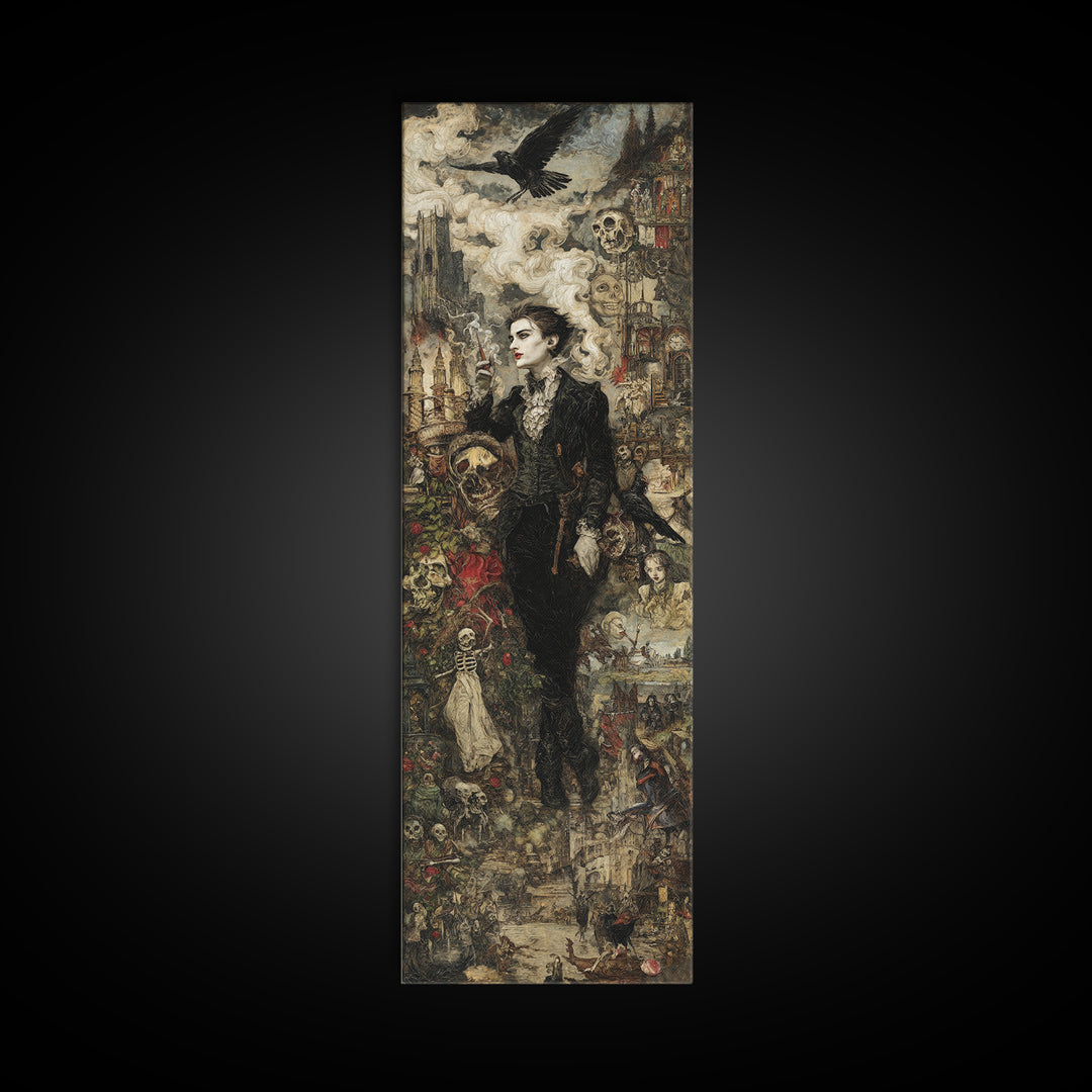 Gothic Romance, Grotesque Carnival Art, Tall Narrow Wall Art, Dark Fantasy Wall Art, Framed Canvas Print, Halloween Wall Art