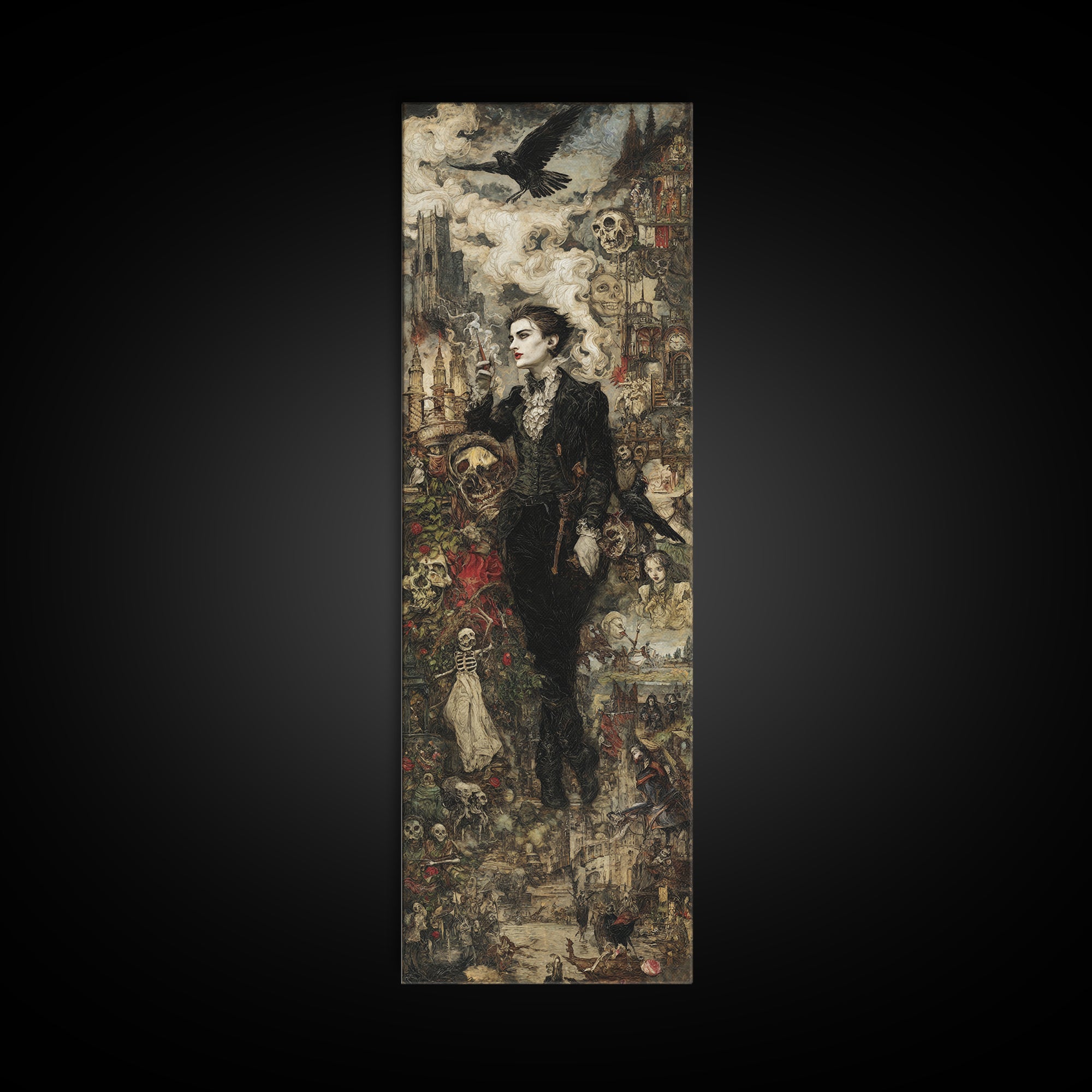 Gothic Romance, Grotesque Carnival Art, Tall Narrow Wall Art, Dark Fantasy Wall Art, Framed Canvas Print, Halloween Wall Art