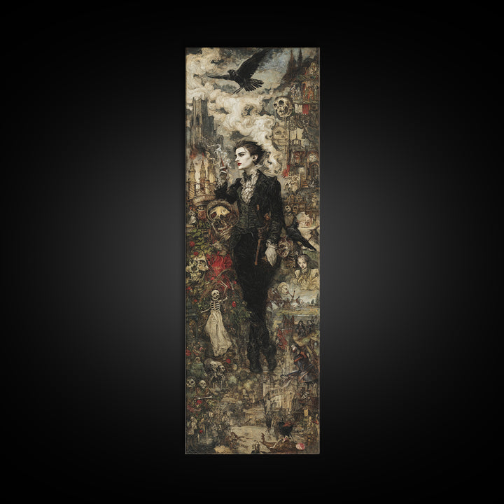 Gothic Romance, Grotesque Carnival Art, Tall Narrow Wall Art, Dark Fantasy Wall Art, Framed Canvas Print, Halloween Wall Art