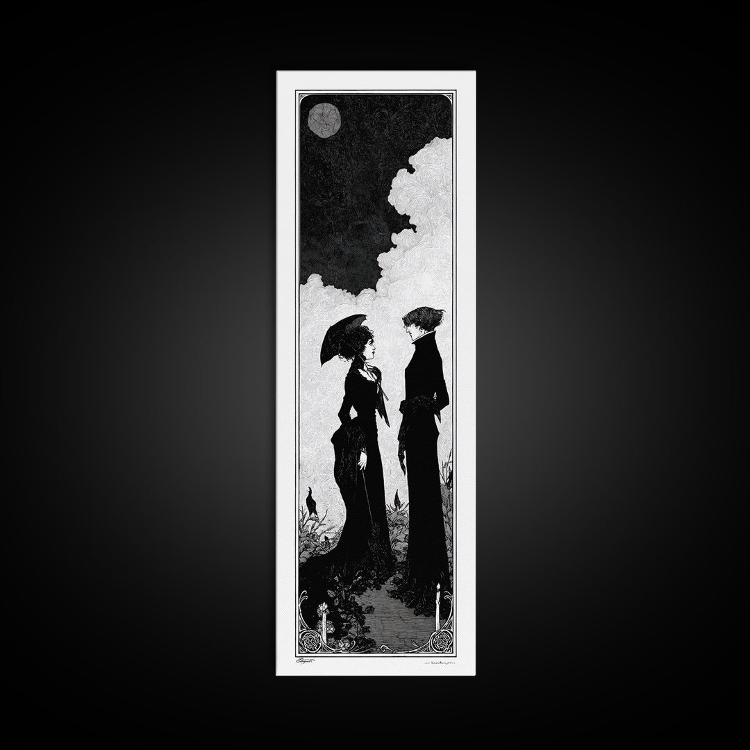 Gothic Romance, Decadent Line Art, Tall Narrow Wall Art, Dark Fantasy Wall Art, Framed Canvas Print, Halloween Wall Art