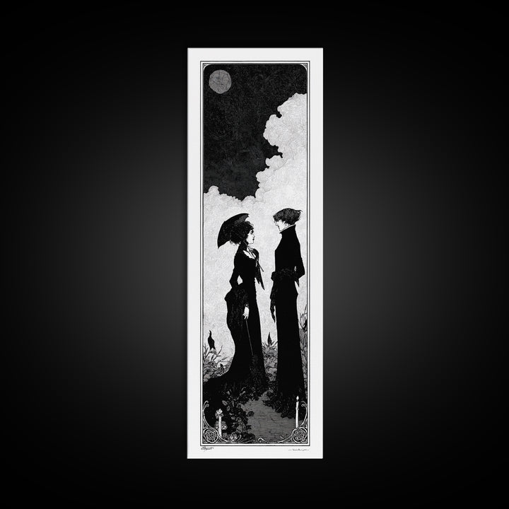 Gothic Romance, Decadent Line Art, Tall Narrow Wall Art, Dark Fantasy Wall Art, Framed Canvas Print, Halloween Wall Art