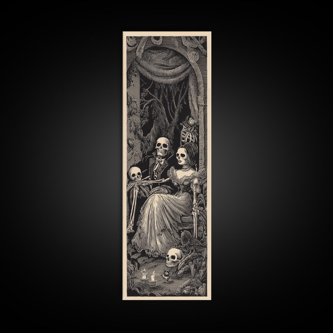 Gothic Romance, Macabre Folk Print Art, Tall Narrow Wall Art, Gothic Horror Wall Art, Canvas Print, Halloween Wall Art