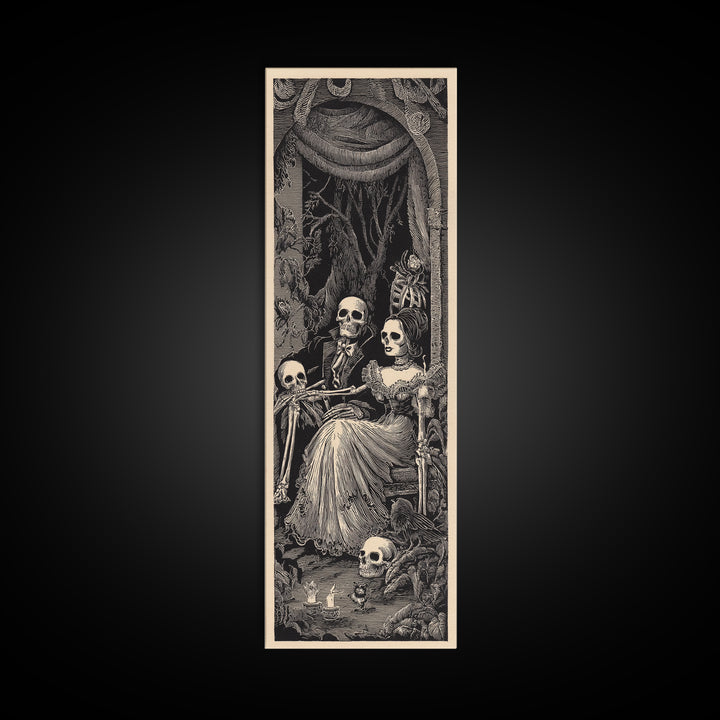 Gothic Romance, Macabre Folk Print Art, Tall Narrow Wall Art, Gothic Horror Wall Art, Canvas Print, Halloween Wall Art