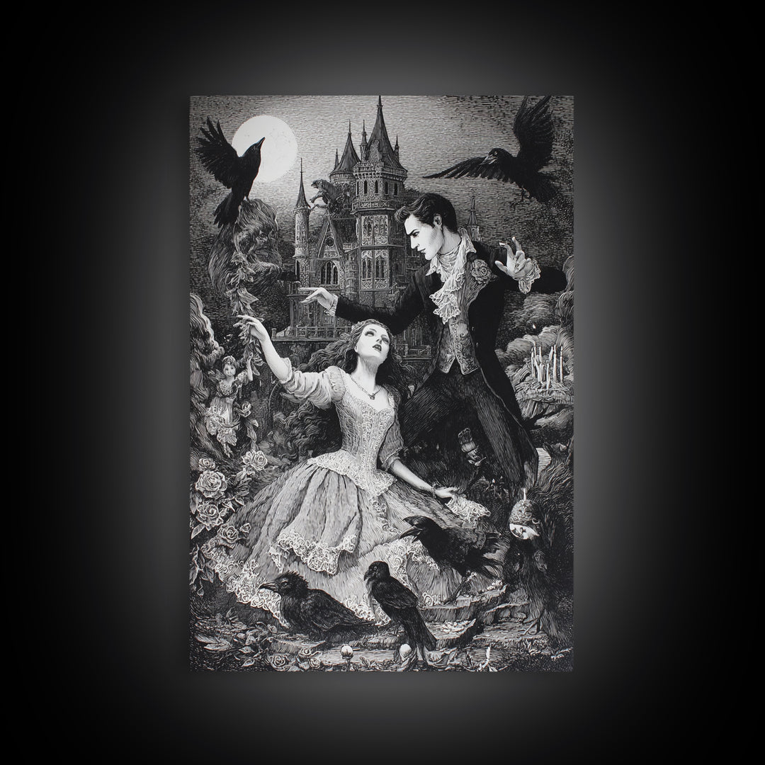 Gothic Romance, Victorian Macabre Art, Vertical Wall Art, Dark Fantasy Wall Art, Framed Canvas Print, Halloween Wall Art