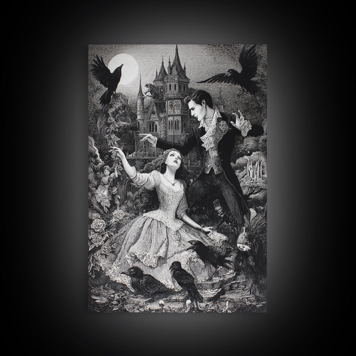 Gothic Romance, Victorian Macabre Art, Vertical Wall Art, Dark Fantasy Wall Art, Framed Canvas Print, Halloween Wall Art