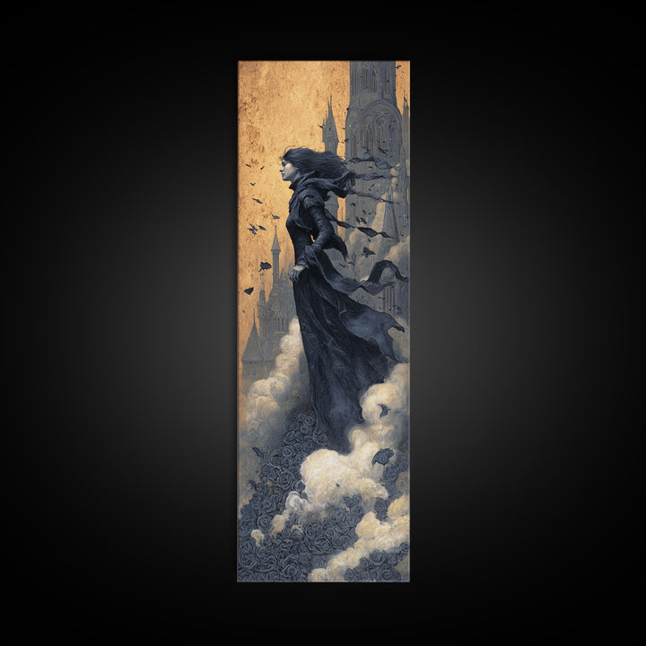 Gothic Romance, Surreal Apocalyptic Art, Tall Narrow Wall Art, Dark Halloween Decor, Framed Canvas Print, Halloween Wall Art