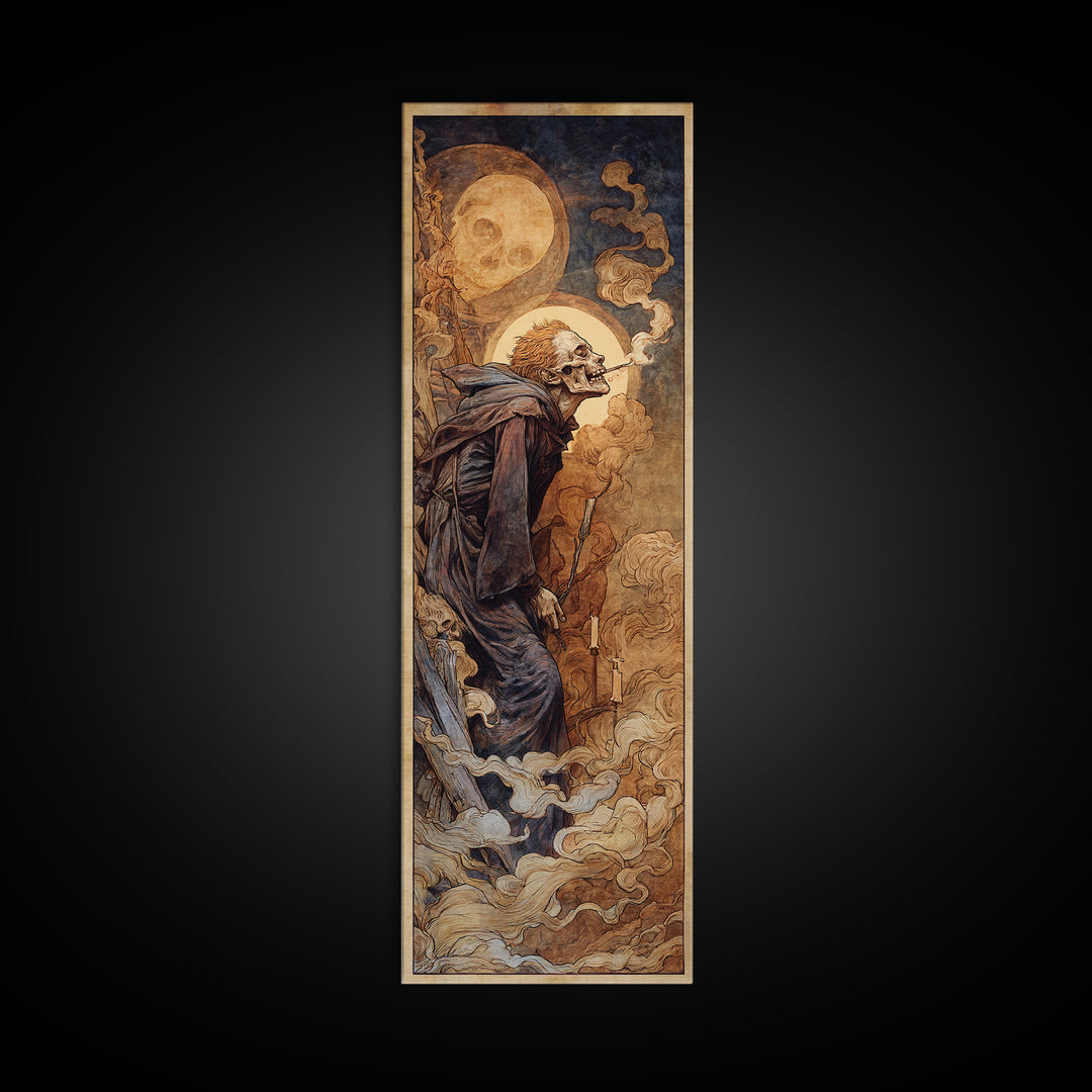 Haunted Seaside Halloween, Dark Renaissance Art, Tall Narrow Wall Art, Dark Halloween Decor, Framed Canvas Print