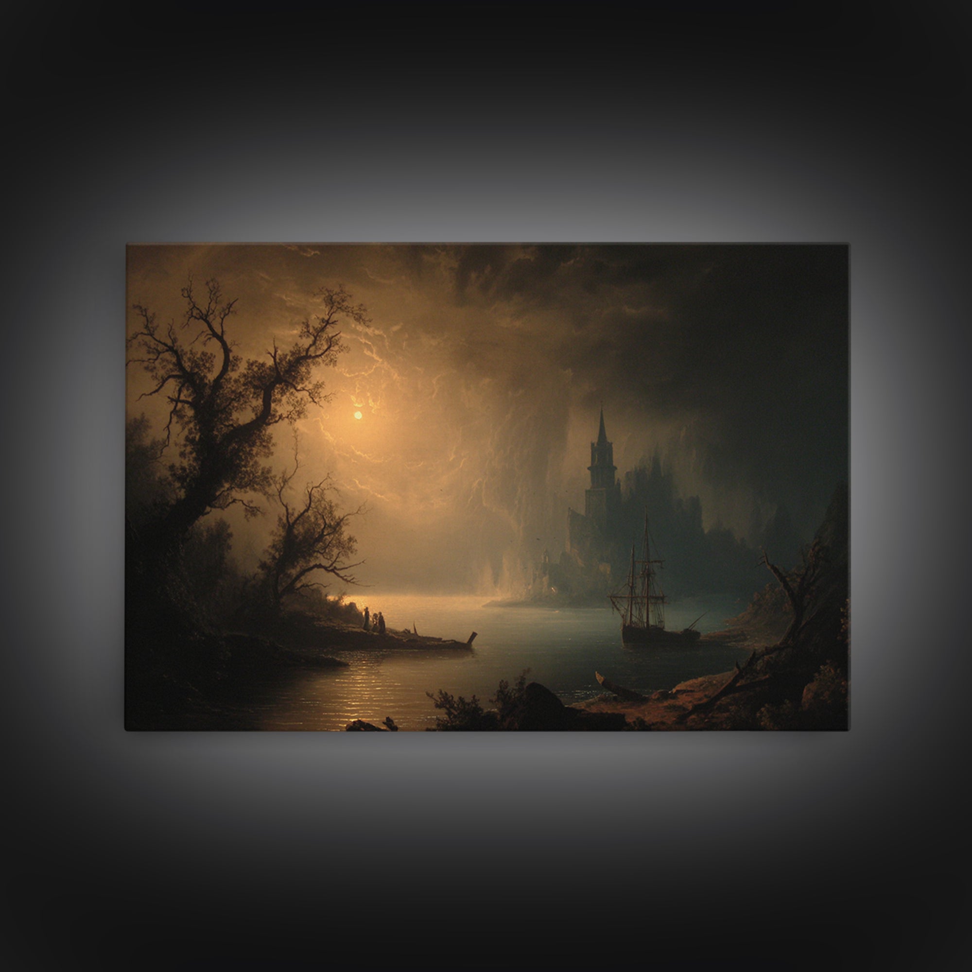 Haunted Seaside Halloween, Baroque Witchcraft Art, Landscape Wall Art, Gothic Horror Wall Art, Framed Canvas Print, Halloween Wall Art