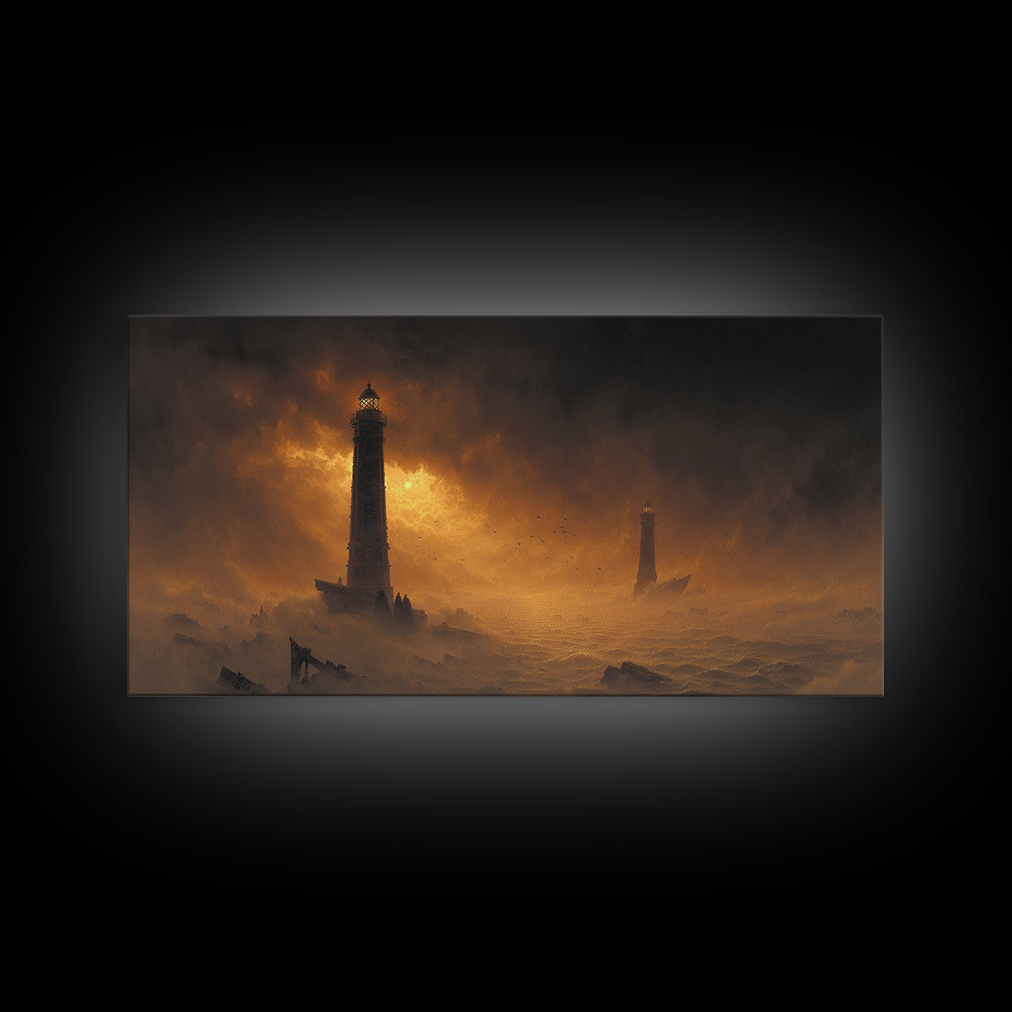 Haunted Seaside Halloween, Apocalyptic Romantic Art, Wide Panoramic Art, Dark Halloween Decor, Canvas Print, Halloween Wall Art
