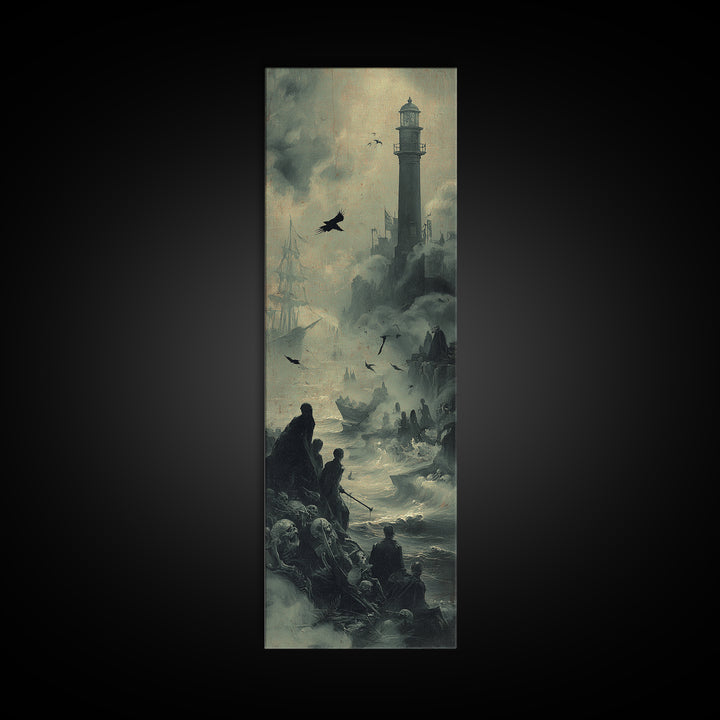 Haunted Seaside Halloween, Decadent Gothic Art, Tall Narrow Wall Art, Macabre Wall Art, Framed Canvas Print, Halloween Wall Art
