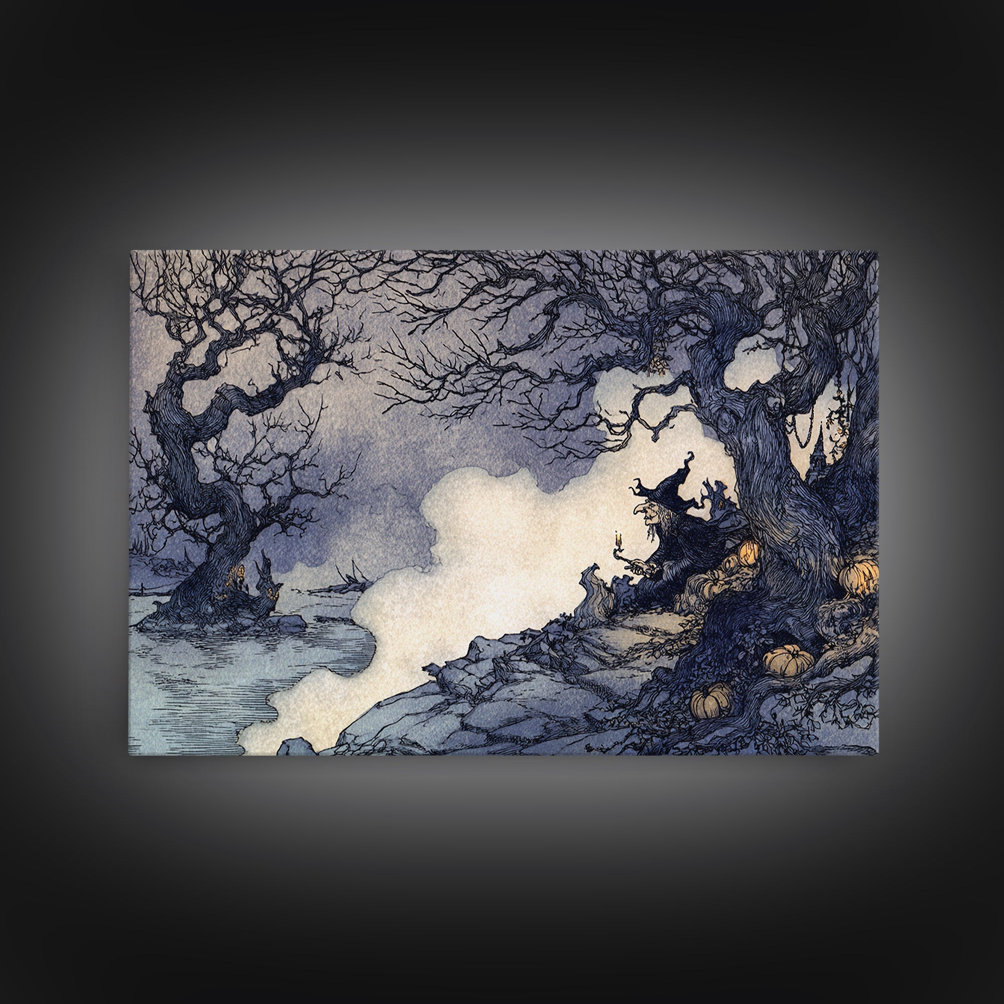Haunted Seaside Halloween, Gothic Storybook Art, Landscape Wall Art, Gothic Horror Wall Art, Canvas Print, Halloween Wall Art