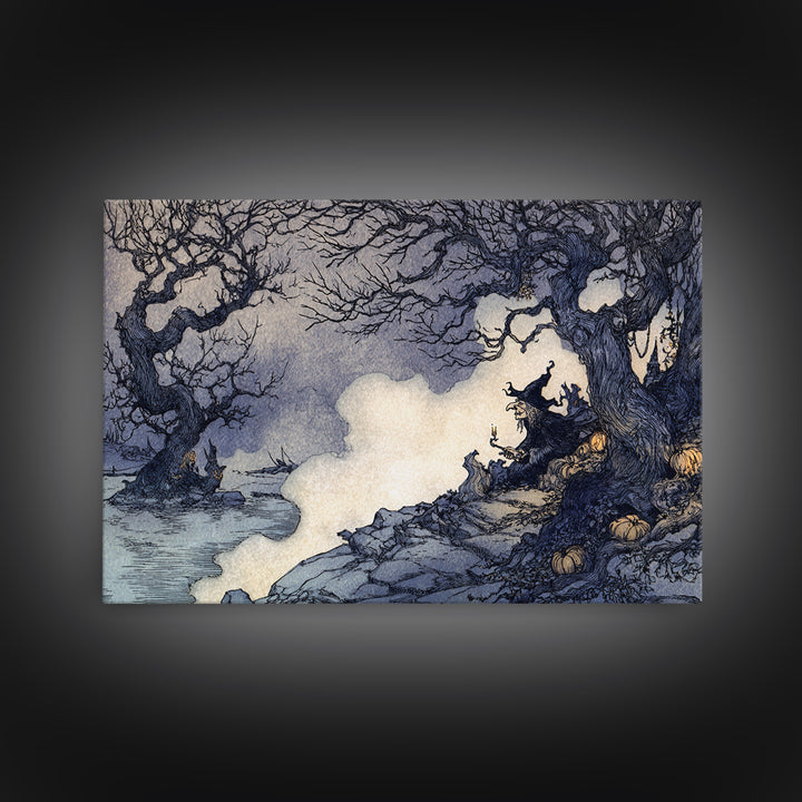 Haunted Seaside Halloween, Gothic Storybook Art, Landscape Wall Art, Gothic Horror Wall Art, Canvas Print, Halloween Wall Art