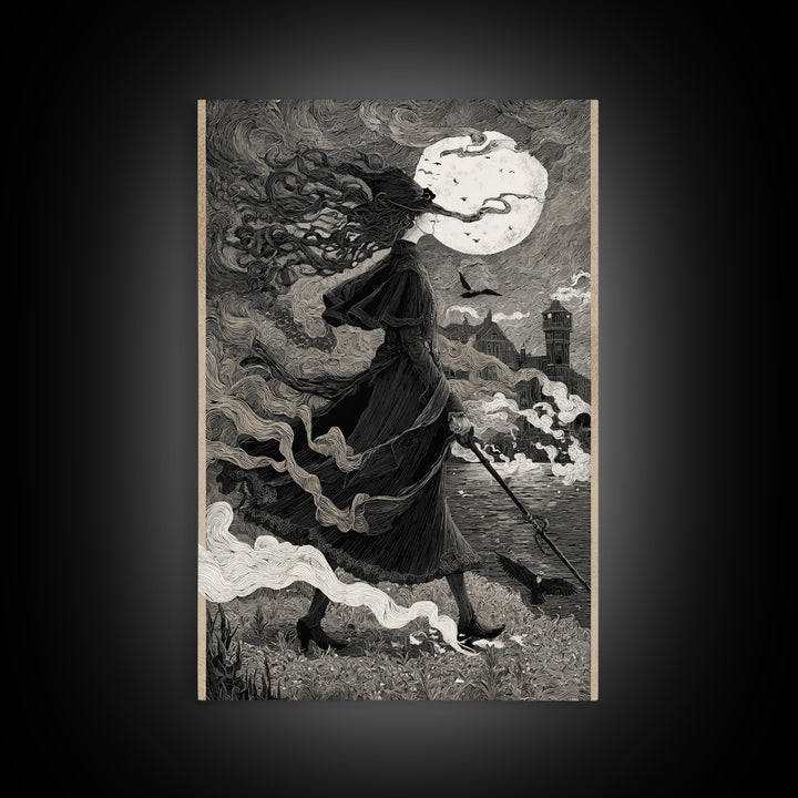 Haunted Seaside Halloween, Victorian Macabre Art, Vertical Wall Art, Dark Halloween Decor, Canvas Print, Halloween Wall Art