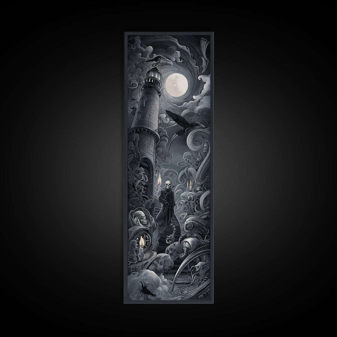 Haunted Seaside Halloween, Biomechanical Horror Art, Tall Narrow Wall Art, Dark Fantasy Wall Art, Canvas Print, Halloween Wall Art