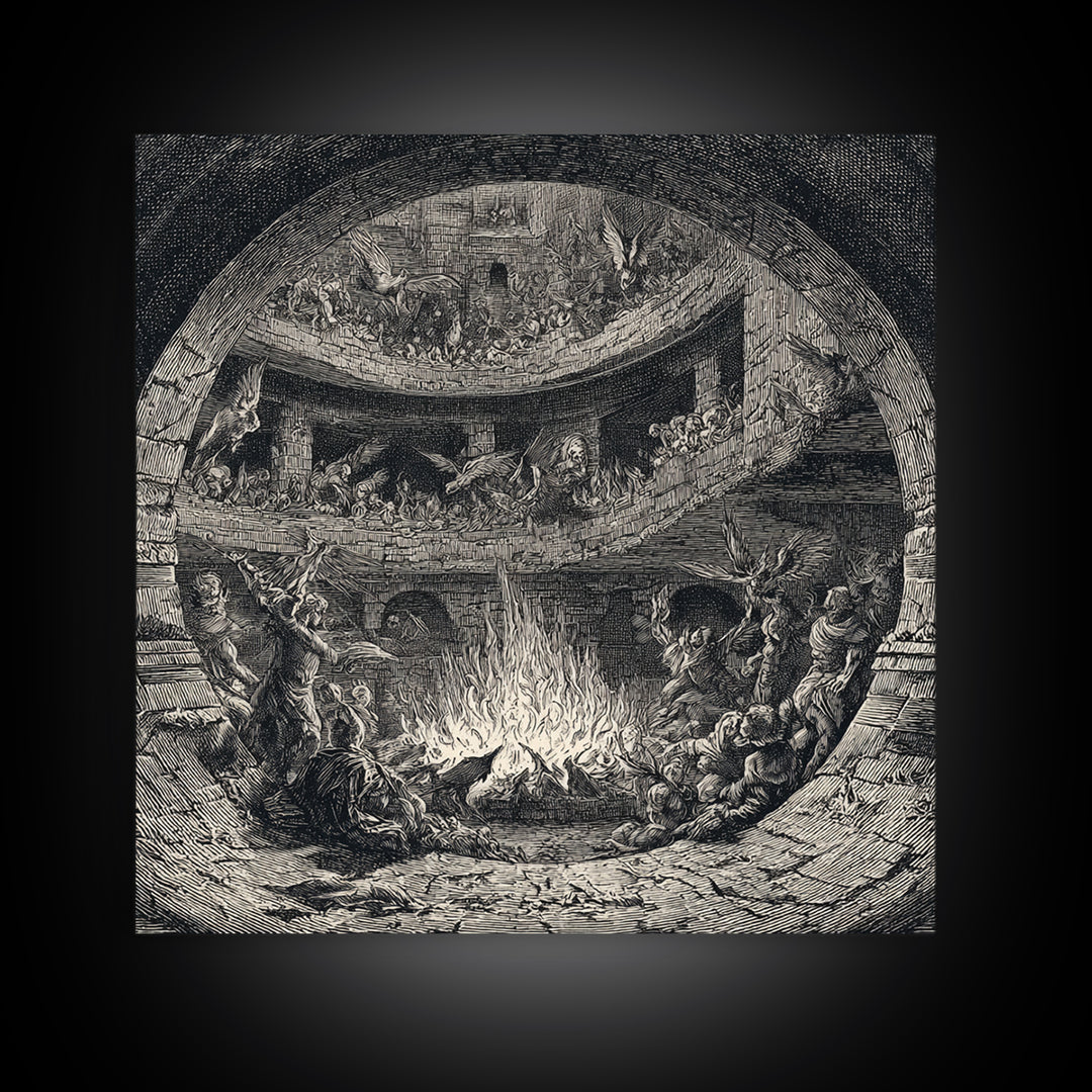 The Candlelit Crypt, Renaissance Engraving Art, Square Wall Art, Macabre Wall Art, Framed Canvas Print, Halloween Wall Art