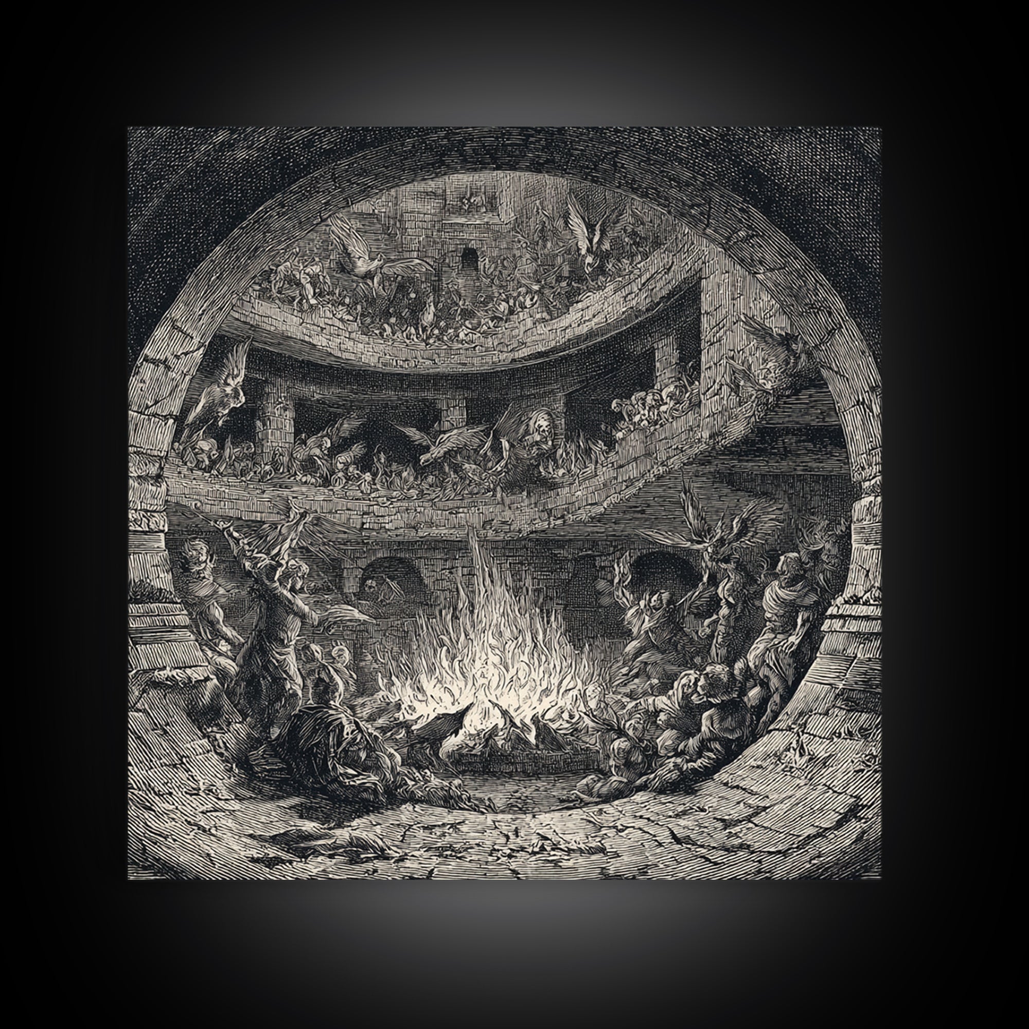 The Candlelit Crypt, Renaissance Engraving Art, Square Wall Art, Macabre Wall Art, Framed Canvas Print, Halloween Wall Art