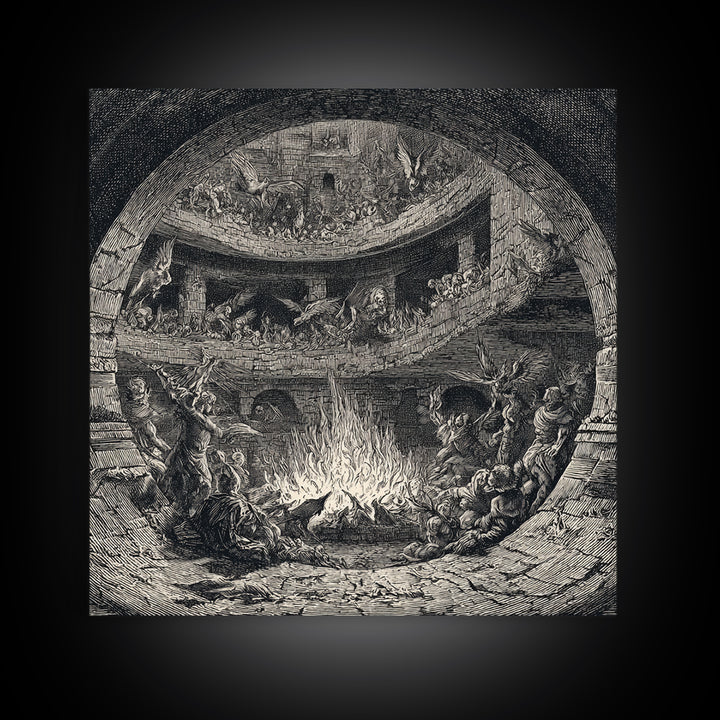 The Candlelit Crypt, Renaissance Engraving Art, Square Wall Art, Macabre Wall Art, Framed Canvas Print, Halloween Wall Art