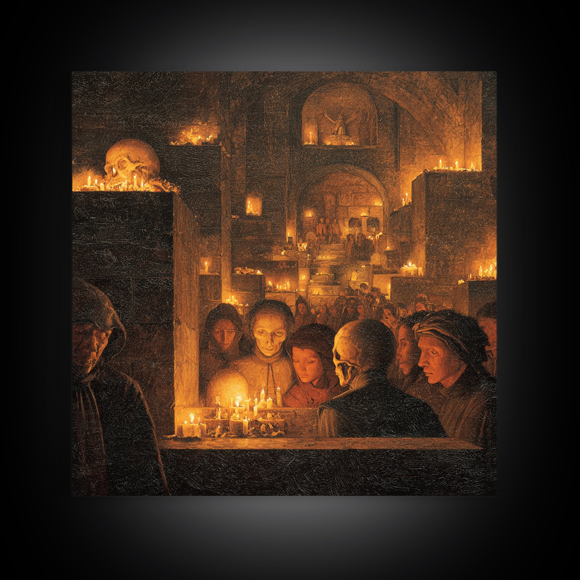 The Candlelit Crypt, Danse Macabre Art, Square Wall Art, Macabre Wall Art, Canvas Print, Halloween Wall Art