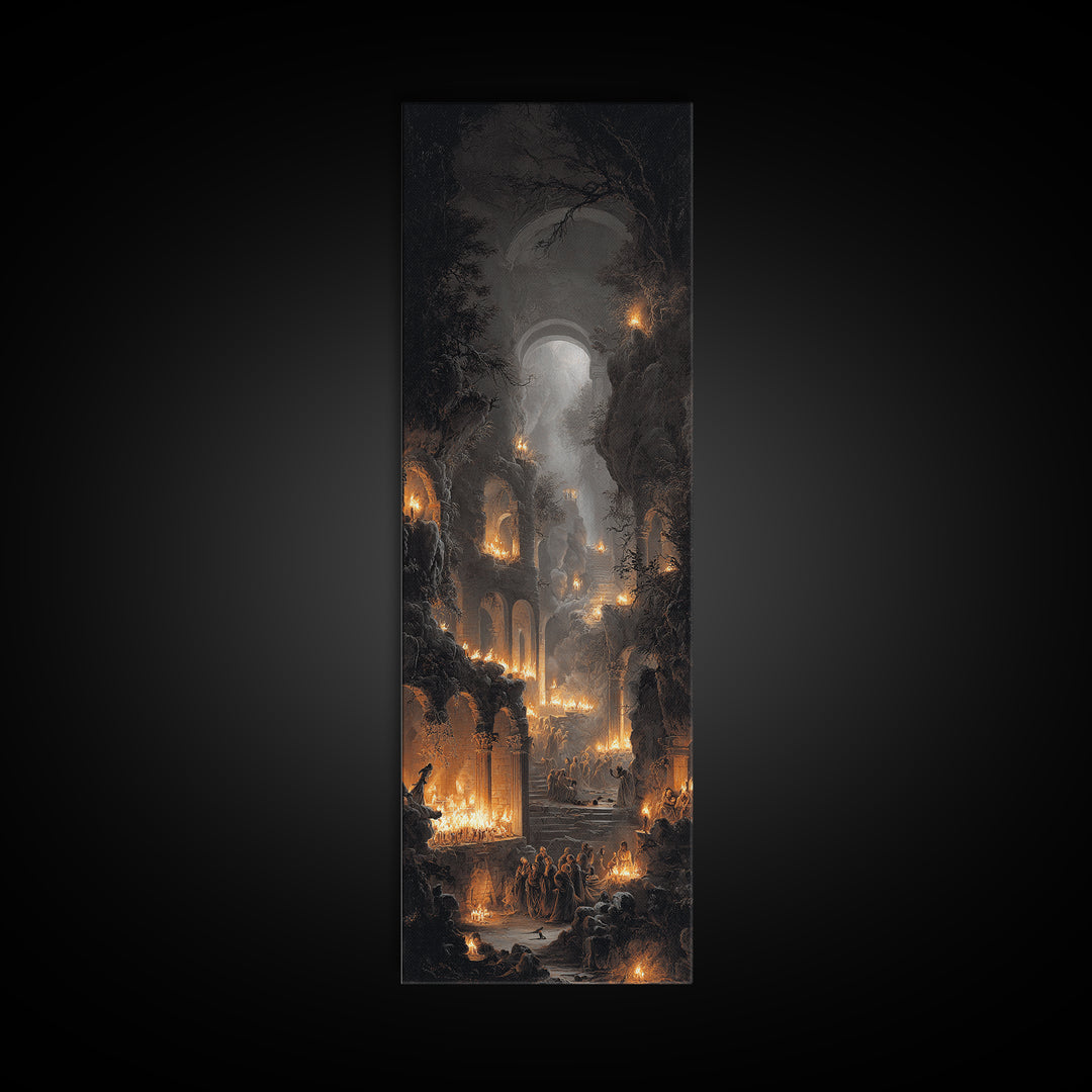 The Candlelit Crypt, Baroque Witchcraft Art, Tall Narrow Wall Art, Macabre Wall Art, Canvas Print, Halloween Wall Art, Halloween Decor