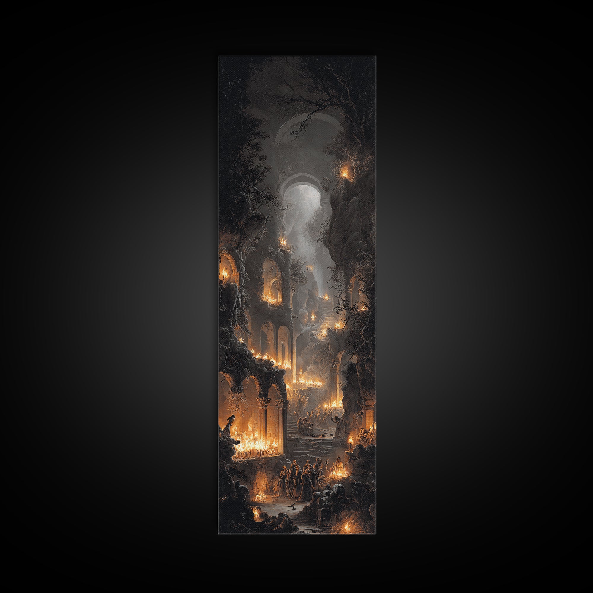 The Candlelit Crypt, Baroque Witchcraft Art, Tall Narrow Wall Art, Macabre Wall Art, Canvas Print, Halloween Wall Art, Halloween Decor