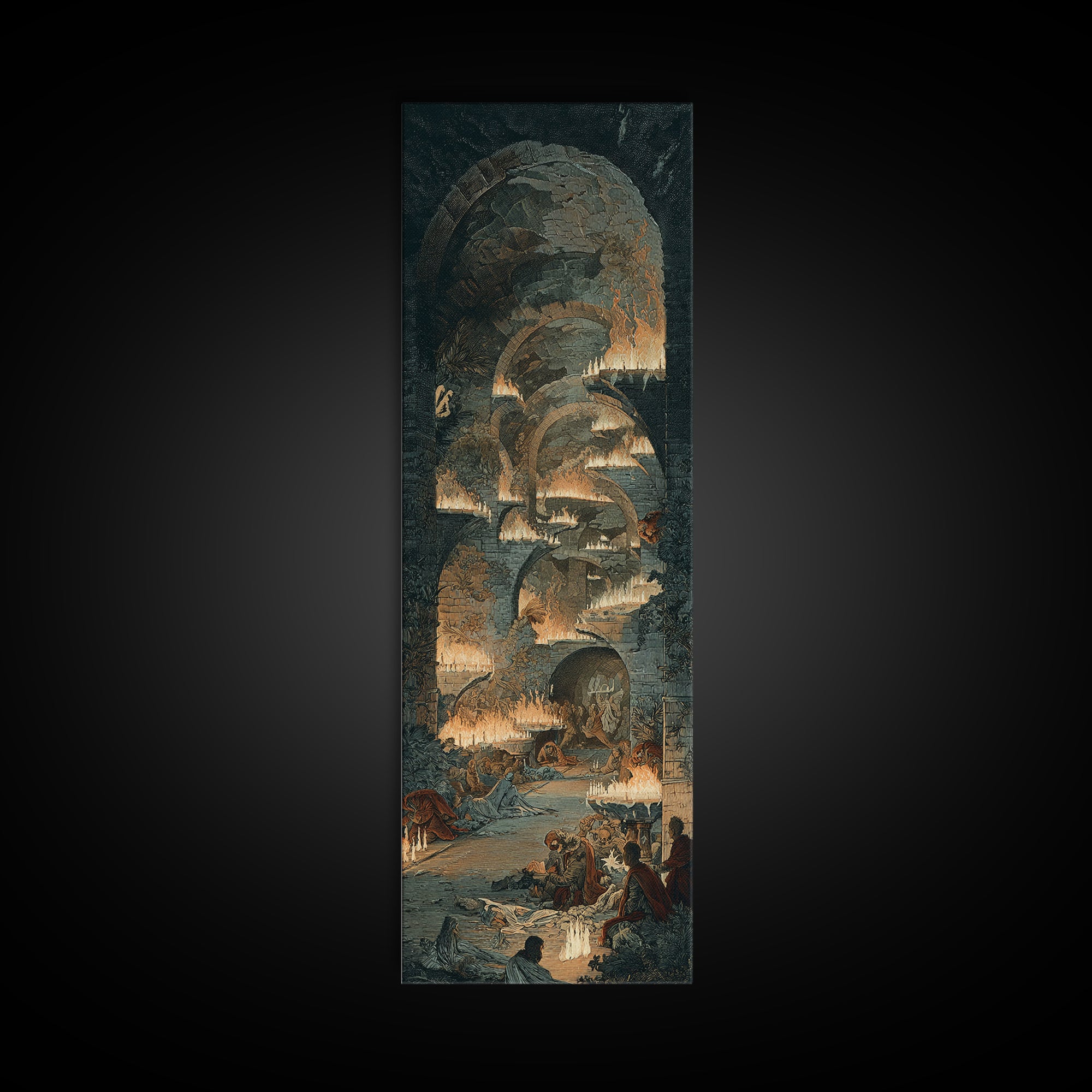 The Candlelit Crypt, Visionary Gothic Art, Tall Narrow Wall Art, Gothic Horror Wall Art, Canvas Print, Halloween Wall Art